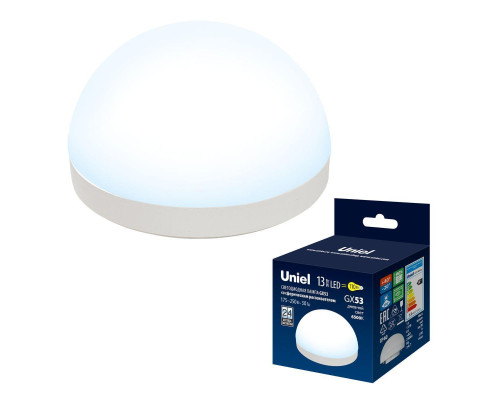 Лампа светодиодная Uniel GX53 13W 6500K матовая LED-GX53-13W/6500K/GX53/FR/SPHERE PLZ02WH UL-00011792
