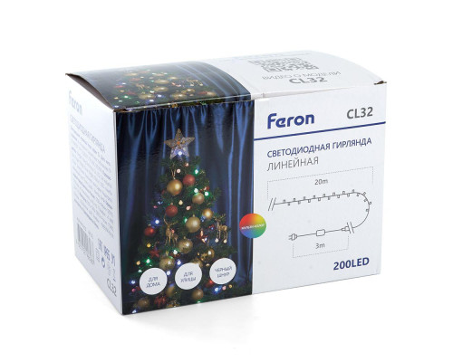 Уличная светодиодная гирлянда Feron Линейная 230V мультиколор CL32 48176 Уличная светодиодная гирлянда Feron Линейная 230V мультиколор CL32 48176