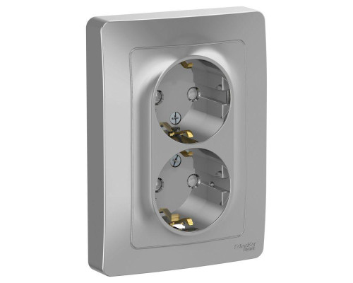 Розетка двойная 2К+З Systeme Electric Blanca 16A 250V со шторками алюминий BLNRS001123 Розетка двойная 2К+З Systeme Electric Blanca 16A 250V со шторками алюминий BLNRS001123