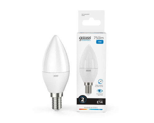 Лампа светодиодная Gauss E14 10W 6500K матовая 33130