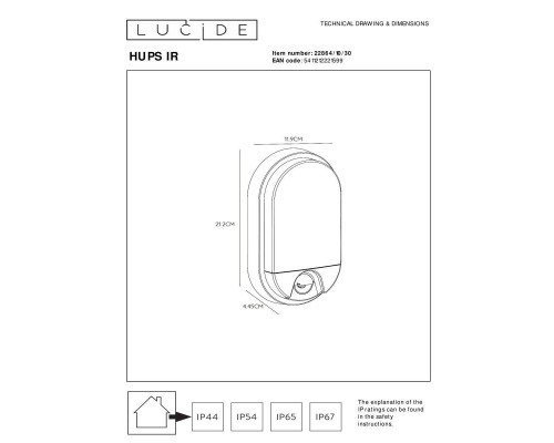 Уличный настенный светодиодный светильник Lucide Hups Ir 22864/10/30