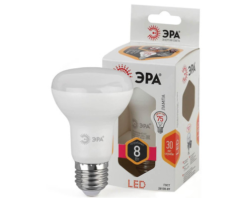 Лампа светодиодная ЭРА E27 8W 2700K матовая LED R63-8W-827-E27 Б0020557 Лампа светодиодная ЭРА E27 8W 2700K матовая LED R63-8W-827-E27 Б0020557
