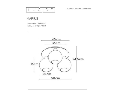 Потолочная люстра Lucide Marius 74114/03/30