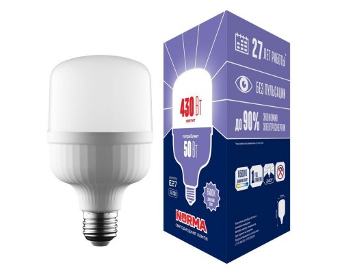 Лампа LED сверхмощная Volpe E27 50W 6500K матовая LED-M80-50W/6500K/E27/FR/NR UL-00006792