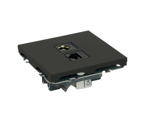 Розетка TV + компьютерная RJ-45 (механизм), STEKKER, RST00-5106-05, серия Эмили, черный уголь, soft touch 49846
