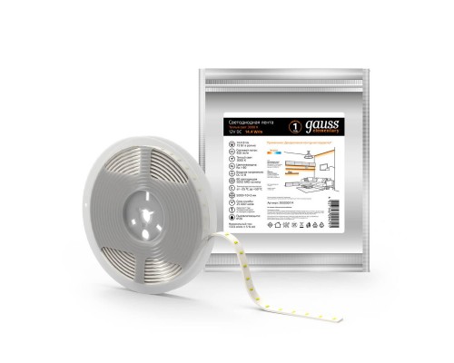 Светодиодная лента Gauss 14,4W/m 60LED/m 5050SMD теплый белый 5M 355000114 Светодиодная лента Gauss 14,4W/m 60LED/m 5050SMD теплый белый 5M 355000114