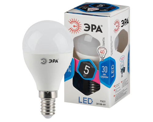 Лампа светодиодная ЭРА E14 5W 4000K матовая LED P45-5W-840-E14 Б0028487 Лампа светодиодная ЭРА E14 5W 4000K матовая LED P45-5W-840-E14 Б0028487
