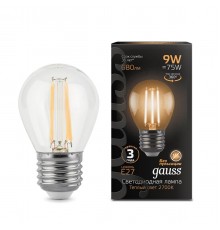 Лампа светодиодная филаментная Gauss E27 9W 2700K прозрачная 105802109