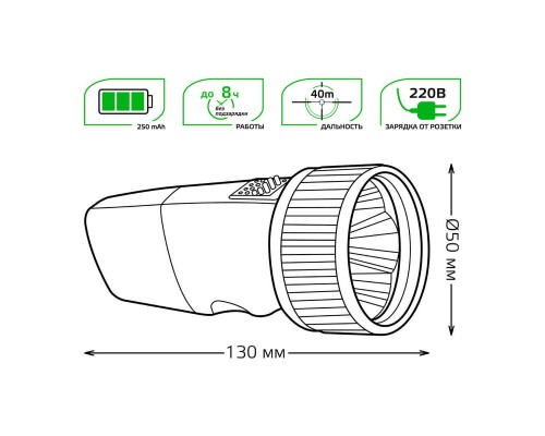 Ручной светодиодный фонарь Gauss аккумуляторный 130х50 40 лм GF103