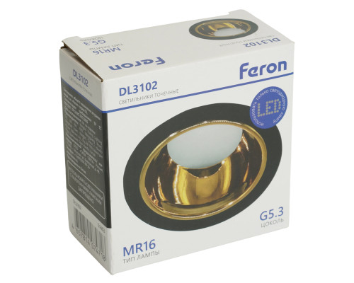 Светильник встраиваемый Feron DL3102 потолочный MR16 G5.3  черный + золото 51403