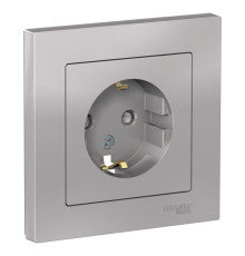 Розетка 2К+З Systeme Electric AtlasDesign 16A 250V со шторками алюминий ATN000344