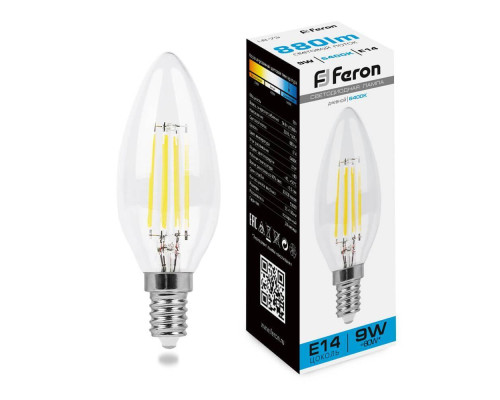 Лампа светодиодная филаментная Feron E14 9W 6400K прозрачная LB-73 38229 Лампа светодиодная филаментная Feron E14 9W 6400K прозрачная LB-73 38229