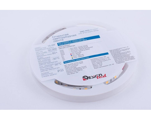 Светодиодная влагозащищенная лента DesignLed 14,4W/m 60LED/m 5050SMD теплый белый 5M 000521