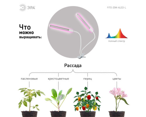 Светодиодный светильник для растений ЭРА Fito-20W-Аled-L Б0049550 Светодиодный светильник для растений ЭРА Fito-20W-Аled-L Б0049550