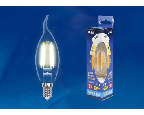 Лампа светодиодная филаментная Uniel E14 5W 3000K прозрачная LED-CW35-5W/WW/E14/CL/MB GLM10TR UL-00002368 Лампа светодиодная филаментная Uniel E14 5W 3000K прозрачная LED-CW35-5W/WW/E14/CL/MB GLM10TR UL-00002368