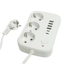 Удлинитель 3-местный c/з 3x1 мм2, 1,8 м, 250В, 10А, 4USB+2Type-C 2,4А, серия Home plus, белый STEKKER HM09-36-02 49972