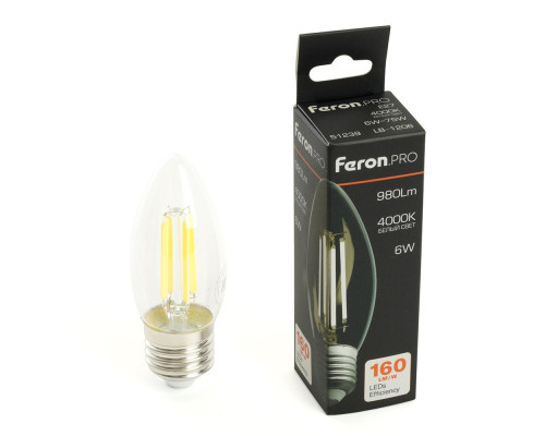 Лампа светодиодная Feron.PRO LB-1206 Свеча E27 980LM 6W 175-265V 4000K 51239 Лампа светодиодная Feron.PRO LB-1206 Свеча E27 980LM 6W 175-265V 4000K 51239