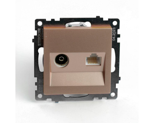 Розетка телевизионная TV + компьютерная RJ-45 Stekker Катрин шампань GLS00-7106-02 49184 Розетка телевизионная TV + компьютерная RJ-45 Stekker Катрин шампань GLS00-7106-02 49184