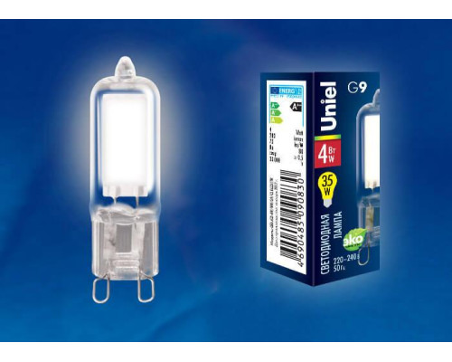 Лампа светодиодная Uniel G9 4W 4000K прозрачная LED-JCD-4W/NW/G9/CL GLZ01TR UL-00001814