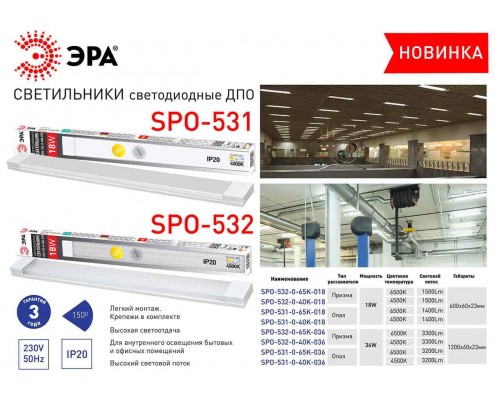 Потолочный светодиодный светильник ЭРА SPO-531-0-65K-018 Б0045365