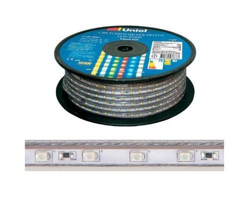 Светодиодная влагозащищенная лента Uniel 8W/m 60LED/m 2835SMD теплый белый 50M ULS-2835-60LED/m-10mm-IP67-220V-8W/m-50M-WW UL-00000660 Светодиодная влагозащищенная лента Uniel 8W/m 60LED/m 2835SMD теплый белый 50M ULS-2835-60LED/m-10mm-IP67-220V-8W/m-50M-WW UL-00000660