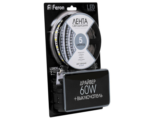 Светодиодная лента Feron 14,4W/m 60LED/m 5050SMD белый 5M LS606 41447 Светодиодная лента Feron 14,4W/m 60LED/m 5050SMD белый 5M LS606 41447