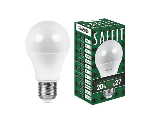 Лампа светодиодная Saffit E27 20W 4000K Шар Матовая SBA6020 55014 Лампа светодиодная Saffit E27 20W 4000K Шар Матовая SBA6020 55014