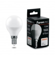 Лампа светодиодная Feron E14 7,5W 6400K матовая LB-1407 38073