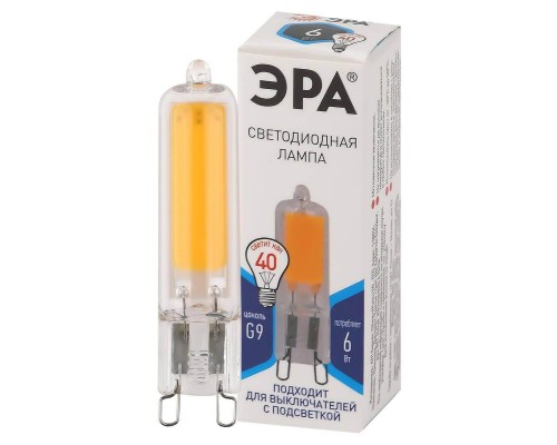 Лампа светодиодная ЭРА G9 6W 4000K прозрачная LED JCD-6W-GL-840-G9 Б0049086