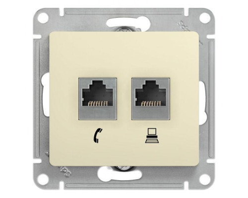 Розетка компьютерная RJ45/RJ11 Systeme Electric Glossa 5e кат UTP бежевая GSL000285 Розетка компьютерная RJ45/RJ11 Systeme Electric Glossa 5e кат UTP бежевая GSL000285