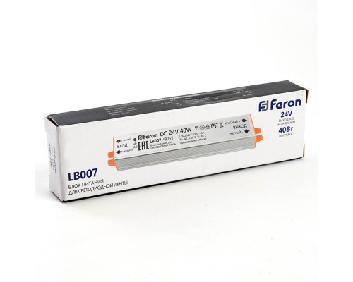 Блок питания для светодиодной ленты Feron LB007 12V 40W IP67 1,6A 48055