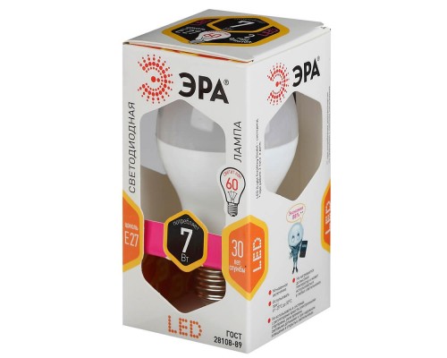 Лампа светодиодная ЭРА E27 7W 2700K матовая LED A60-7W-827-E27 Б0029819