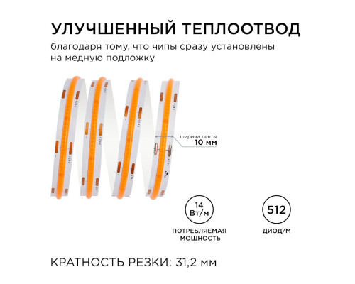 Светодиодная лента Apeyron 14W/m 512LED/m COB розовый 3M 210ОО Светодиодная лента Apeyron 14W/m 512LED/m COB розовый 3M 210ОО