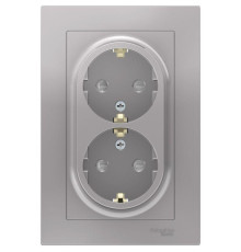 Розетка двойная 2К+З Systeme Electric AtlasDesign 16A 250V со шторками алюминий ATN000326