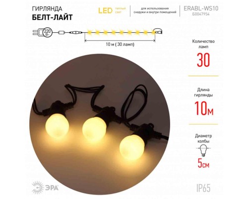 Уличная светодиодная гирлянда ЭРА Белт Лайт 220V теплый свет ERABL-WS10 Б0047954