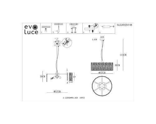 Подвесная люстра Evoluce Rida SLE283203-06