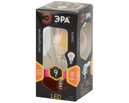 Лампа светодиодная филаментная ЭРА E27 9W 2700K прозрачная F-LED A60-9W-827-E27 Б0043433 Лампа светодиодная филаментная ЭРА E27 9W 2700K прозрачная F-LED A60-9W-827-E27 Б0043433