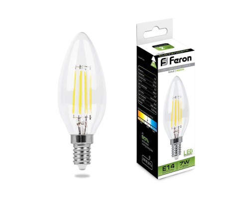 Лампа светодиодная филаментная Feron E14 7W 4000K Свеча Прозрачная LB-66 25780 Лампа светодиодная филаментная Feron E14 7W 4000K Свеча Прозрачная LB-66 25780