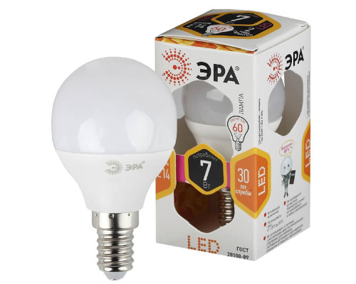 Лампа светодиодная ЭРА E14 7W 2700K матовая LED P45-7W-827-E14 Б0020548