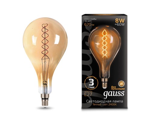 Лампа светодиодная филаментная Gauss E27 8W 2400K золотая 150802008 Лампа светодиодная филаментная Gauss E27 8W 2400K золотая 150802008