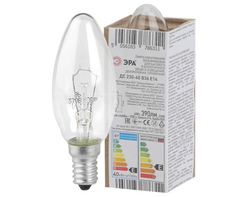 Лампа накаливания ЭРА E14 40W 2700K прозрачная ДС 40-230-Е14 (гофра) Б0039125 Лампа накаливания ЭРА E14 40W 2700K прозрачная ДС 40-230-Е14 (гофра) Б0039125