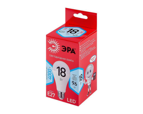 Лампа светодиодная ЭРА E27 18W 4000K матовая LED A65-18W-840-E27 R Б0052381