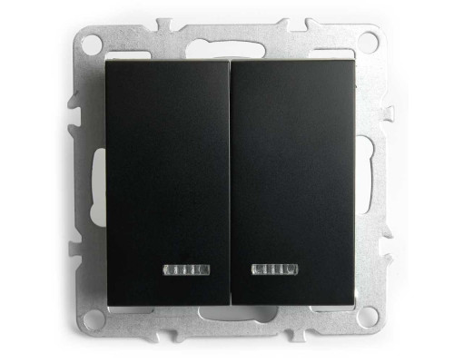 Выключатель двухклавишный Stekker Эрна с подсветкой черный PSW10-9102-03 49147 Выключатель двухклавишный Stekker Эрна с подсветкой черный PSW10-9102-03 49147