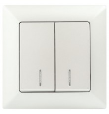 Выключатель двухклавишный ЭРА Intro Solo 10A 250V с подсветкой перламутровый 4-105-06 Б0053598