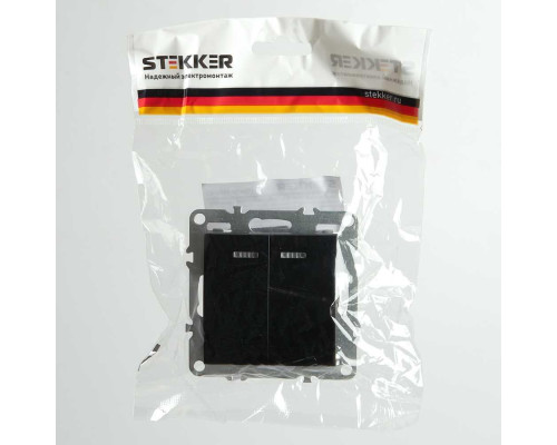 Выключатель двухклавишный Stekker Эрна с подсветкой черный PSW10-9102-03 49147 Выключатель двухклавишный Stekker Эрна с подсветкой черный PSW10-9102-03 49147