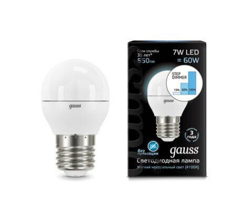 Лампа светодиодная диммируемая Gauss E27 7W 4100K матовая 105102207-S