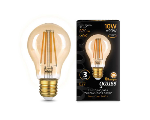 Лампа cветодиодная филаментная Gauss E27 10W 2400K прозрачная 102802010 Лампа cветодиодная филаментная Gauss E27 10W 2400K прозрачная 102802010