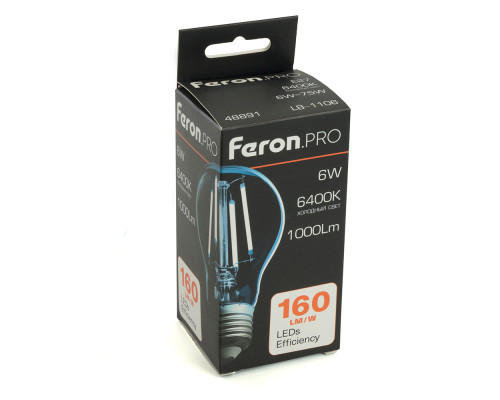 Лампа светодиодная Feron.PRO LB-1106 Шар E27 1000LM 6W 175-265V 6400K 48891 Лампа светодиодная Feron.PRO LB-1106 Шар E27 1000LM 6W 175-265V 6400K 48891