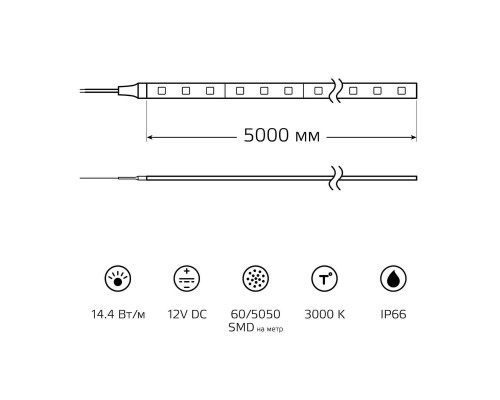 Светодиодная влагозащищенная лента Gauss 14,4W/m 60LED/m 5050SMD теплый белый 5M 311000114