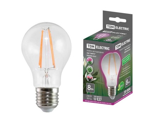 Лампа светодиодная для растений TDM Electric E27 8W прозрачная SQ0340-0237